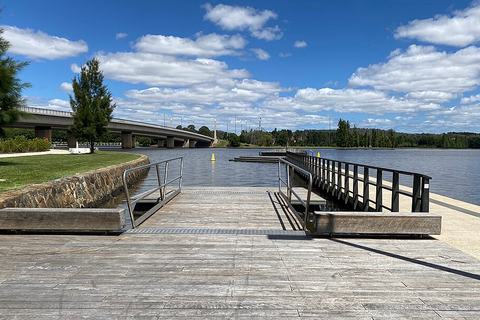 Australian jetty with a shore ramp and handrails