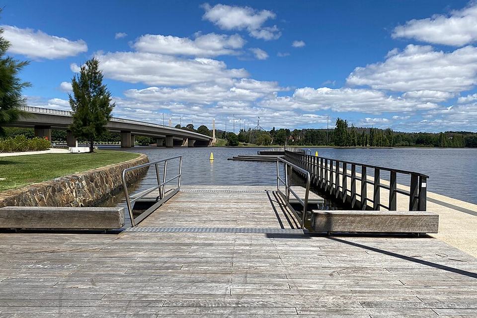 Australian jetty with a shore ramp and handrails