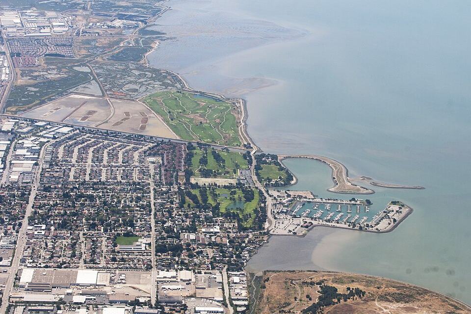 Marina and waterfront seen from the air
