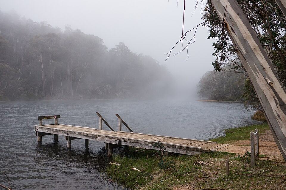 Timber pier decking over water